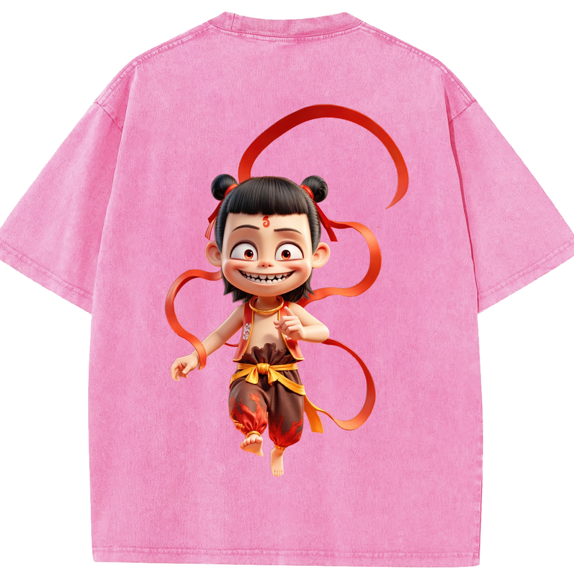 （画像用） Ne Zha 2 ナタ 魔童の大暴れ 綿100% ヴィンテージ風 半袖Tシャツ（背面プリント）
